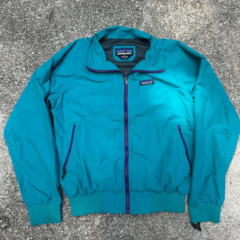 Patagonia Baggies Jacket Mens Small Teal Green Purple Zip Mesh Lined Windbreaker